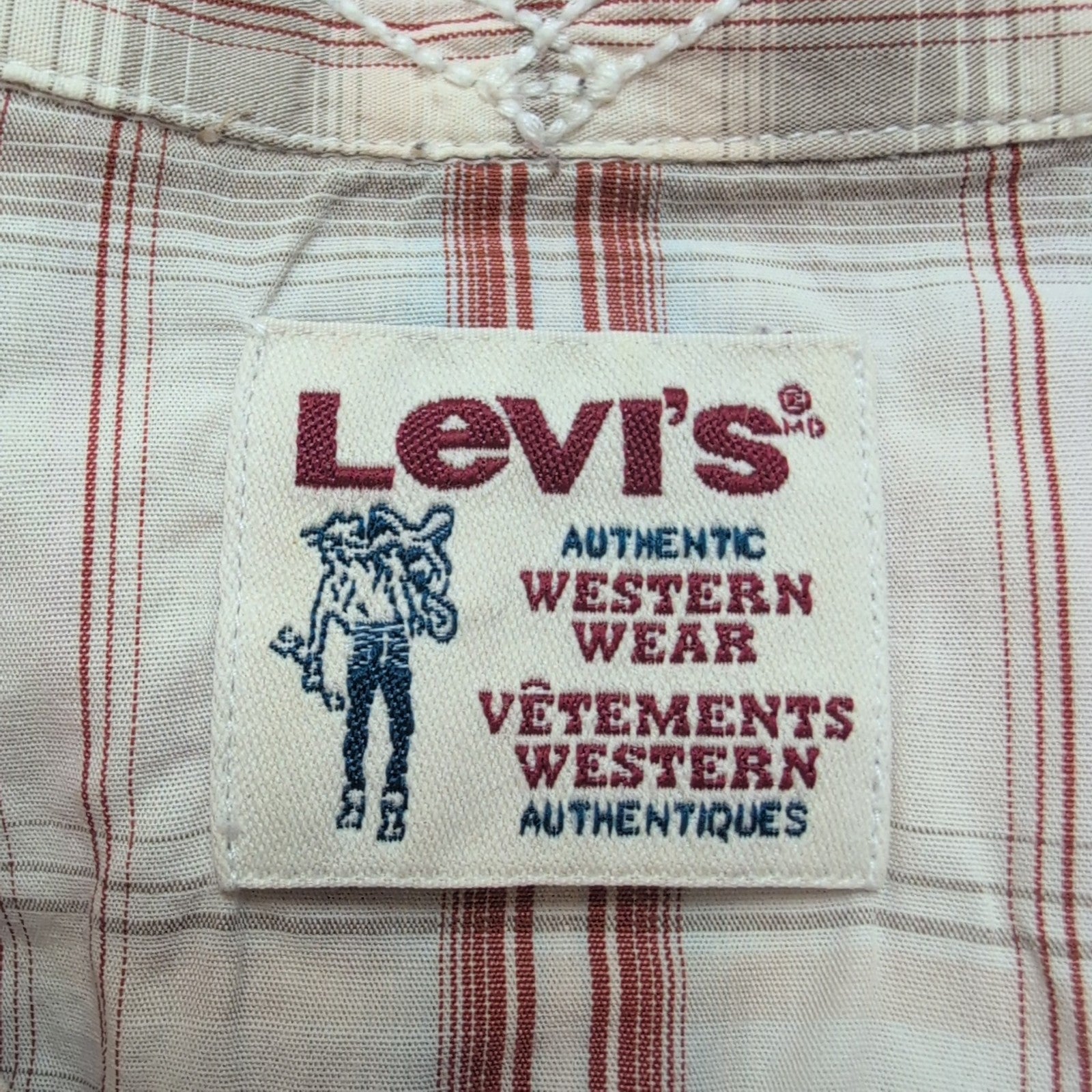 Chemise Levi's Western vintage rouge blanc carreaux Bouton pression coton M