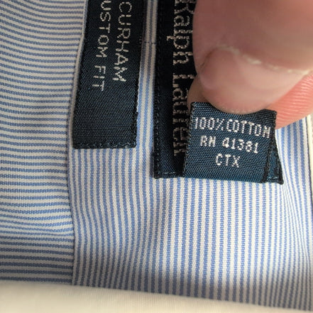Chemise Polo Ralph Lauren Curham Custom Fit XL Bleu Col Blanc Rayée
