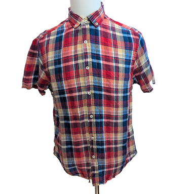 Chemise Heritage L Rouge Carreaux 100% Lin Homme Manches Courtes