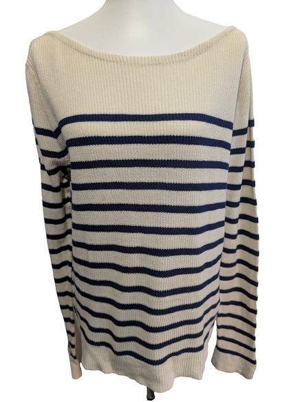 Pull Lauren Ralph Lauren femme Rayé Bleu Marine et Blanc Cassé Coton XL