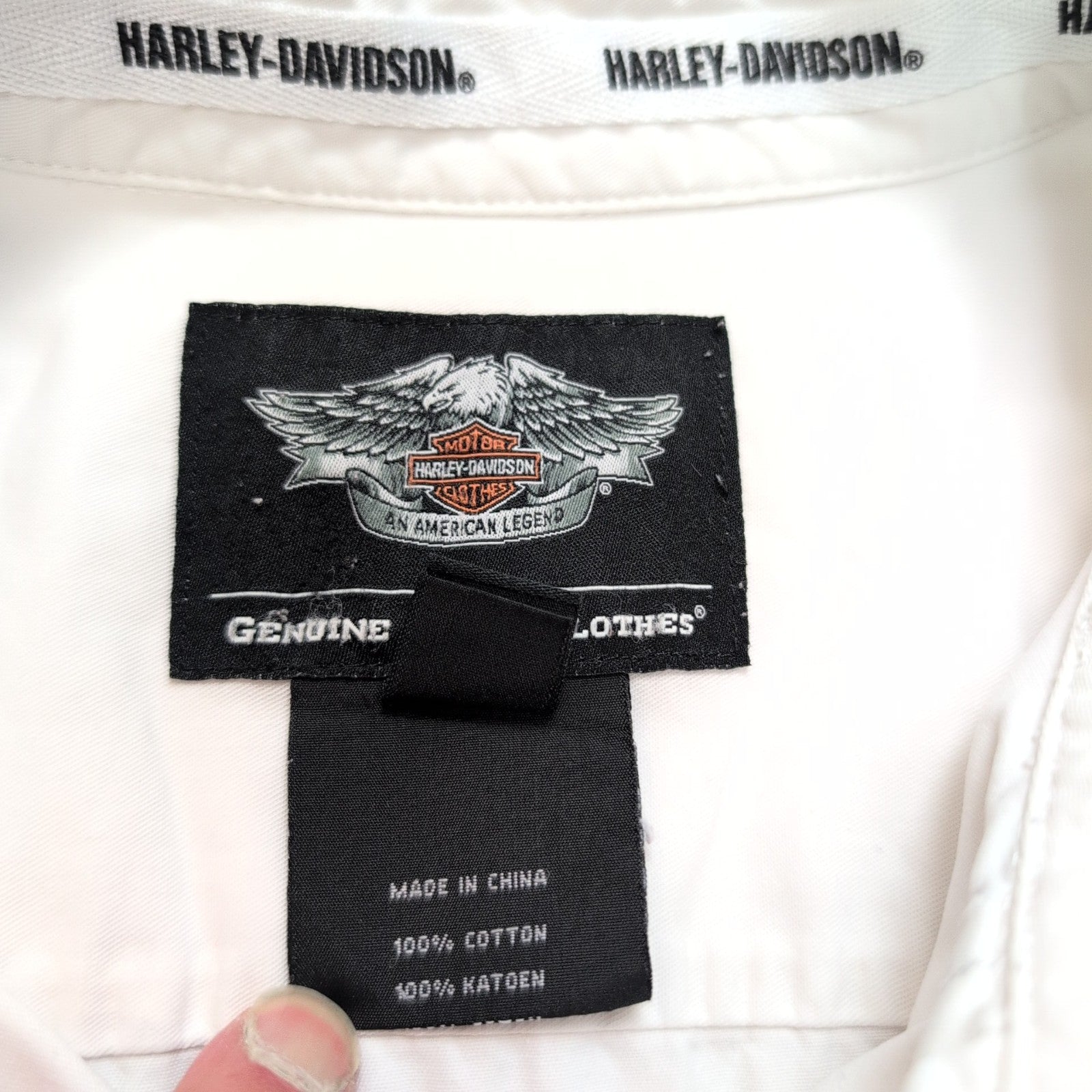 Chemise Harley-Davidson L Blanche 2 Poches Logo Brodé 100% Coton