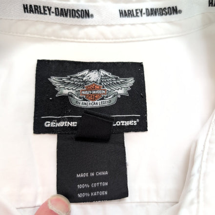 Chemise Harley-Davidson L Blanche 2 Poches Logo Brodé 100% Coton