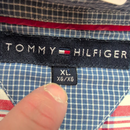 Chemise Tommy Hilfiger Manches Courtes Bleu Blanc Rouge à Carreaux Taille XL