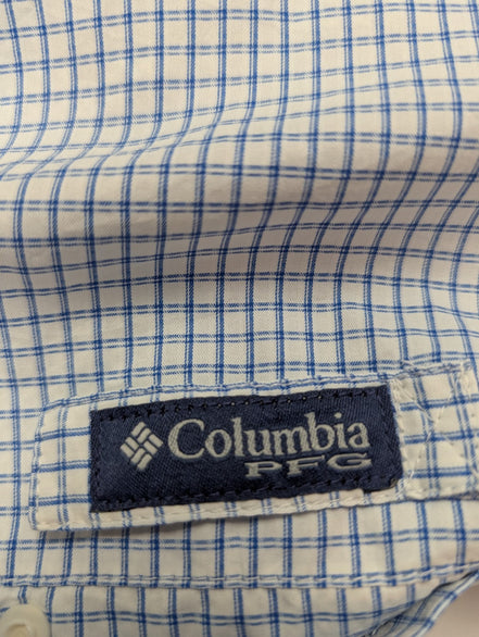 Chemise Columbia PFG bleu et blanche à carreaux taille L #286msch