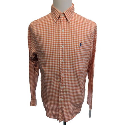 Chemise Polo Ralph Lauren L Orange Carreaux Custom Fit Cintrée Button Down Shirt
