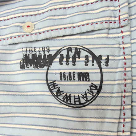 Chemise Freeman T. Porter S Bleu Rayures Blanches Coton Manches Longues