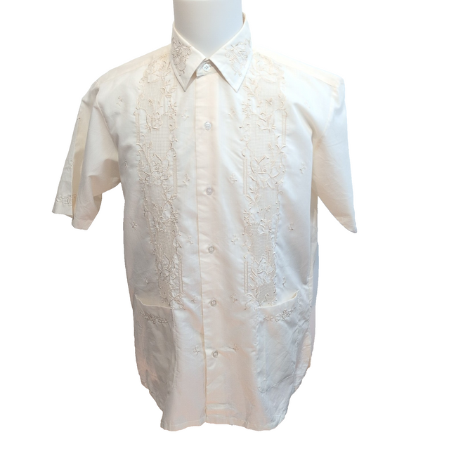 Chemise Hawaïenne Red Horse M Blanc Cassé 2 Poches Panama Brodée Vintage