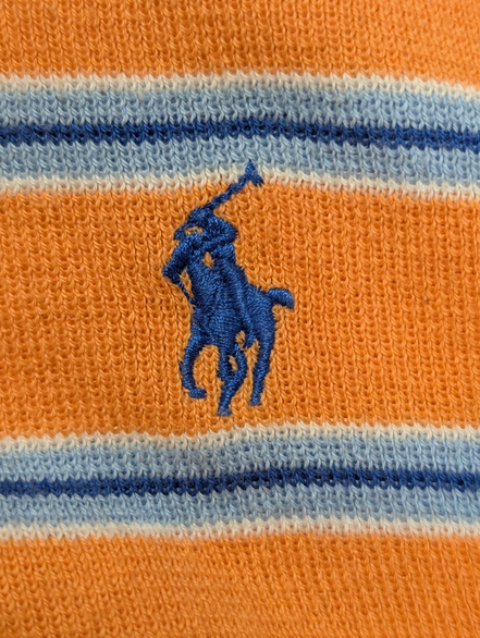 Pull Polo Ralph Lauren Col Rond Rayé Orange & Bleu 100% Coton Pima - Taille XXL