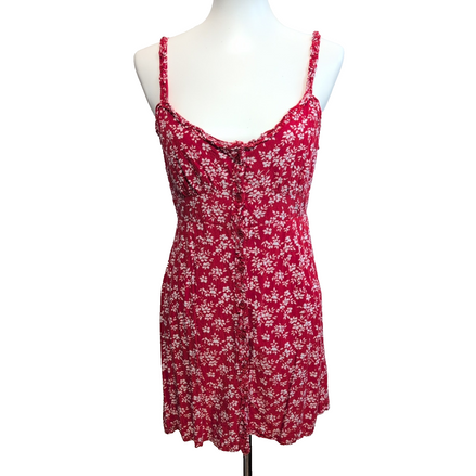 Robe d'été Femme M Rouge Floral Viscose Boutonnée Bretelles Réglables