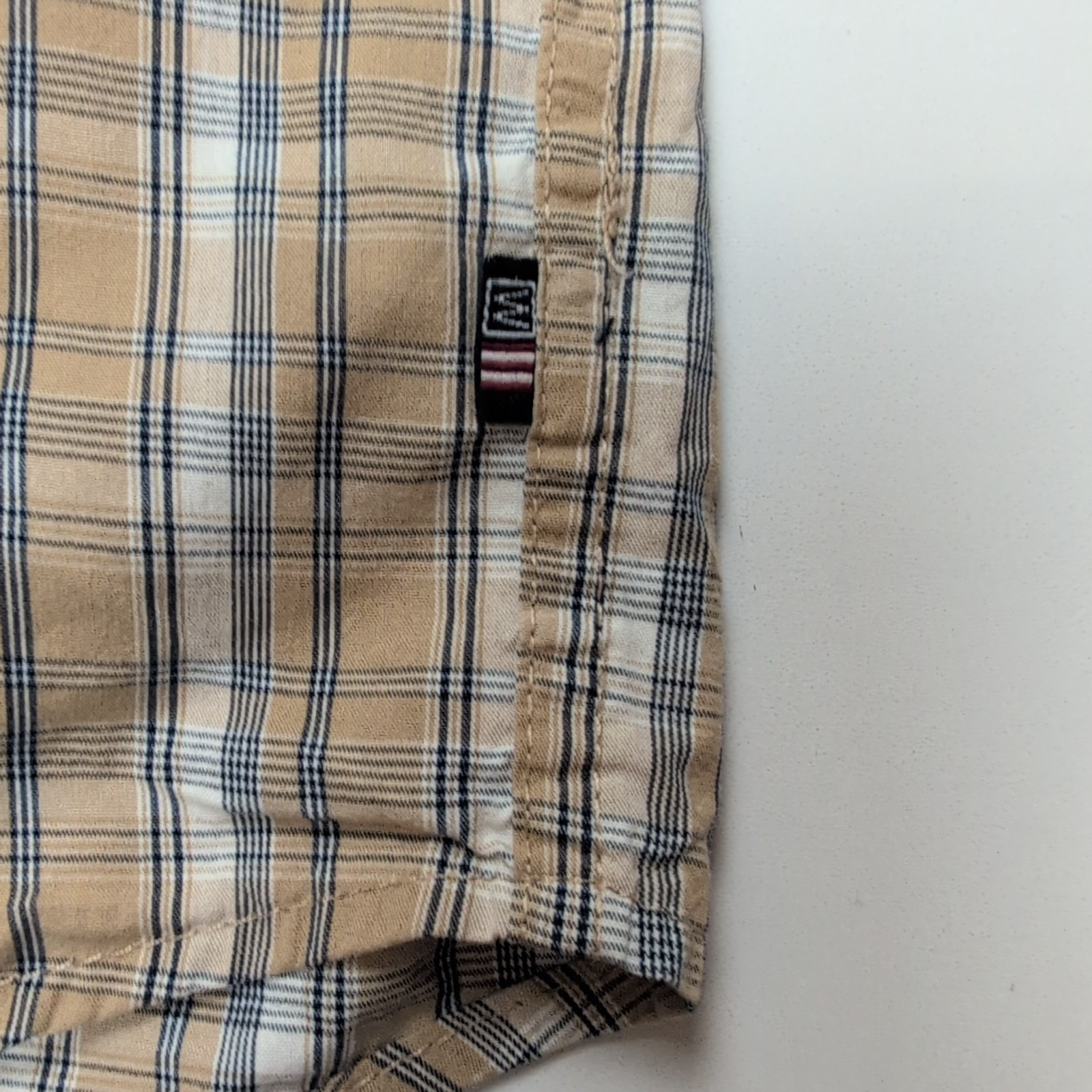 Chemise Wrangler Manche Courte Marron Clair Crème Bleu Carreaux Taille M