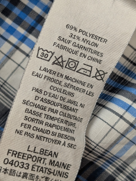 CHEMISE NYLON TECHNIQUE L.L. BEAN M (M) CARREAUX BLEU BLANC TREK