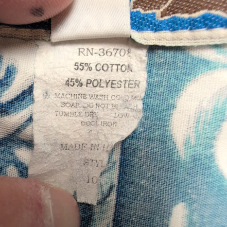 Chemise Hawaïenne Makapuu Hawaii USA 3XL Surf Palmier Bleu Vtg manches courtes