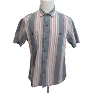 Chemise Hawaïenne Tommy Bahama Island Zone L Soie / Polyester Rayures Gris Rouge