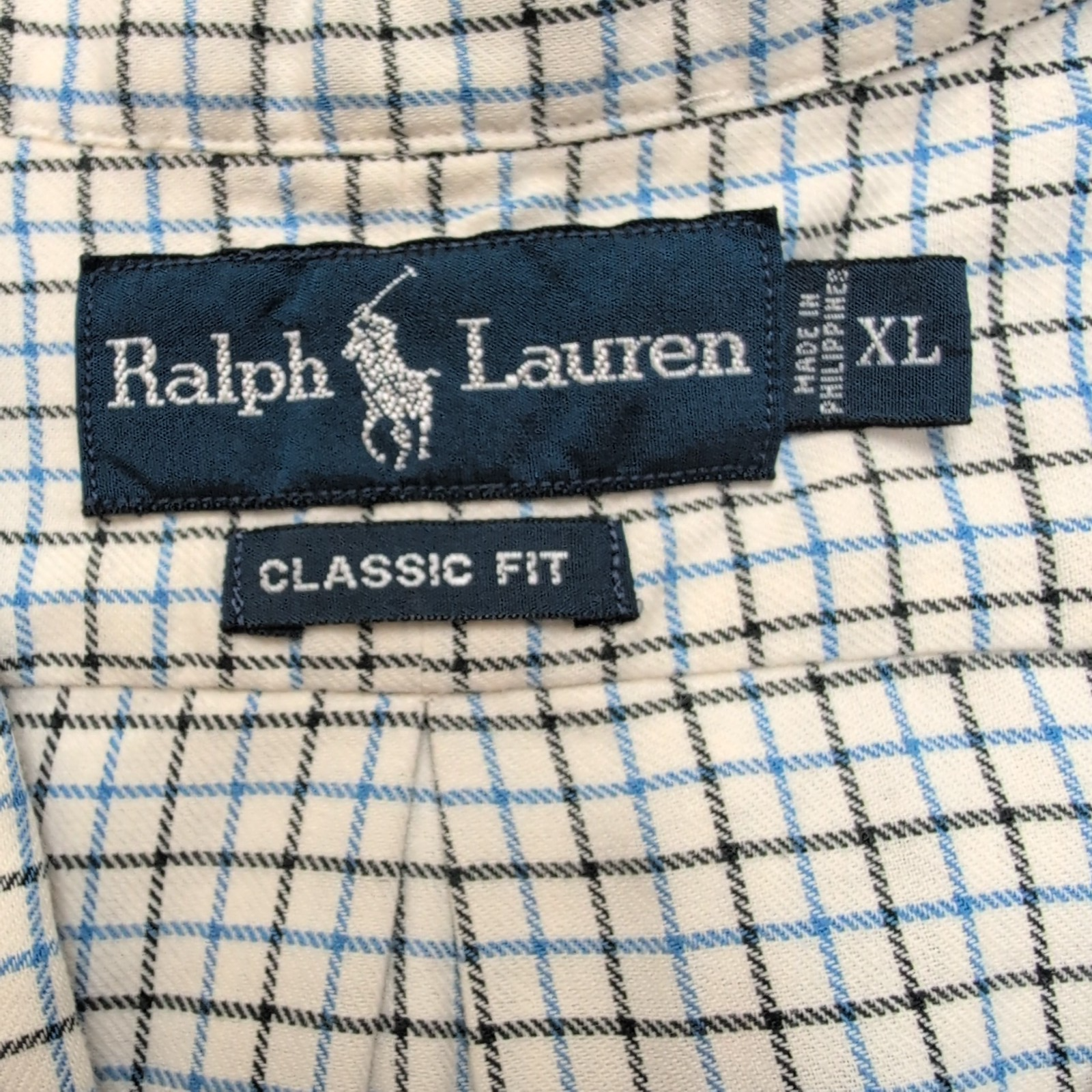 Chemise Ralph Lauren XL Classic Fit Flanelle Fine Carreaux Bleu Noir Coton