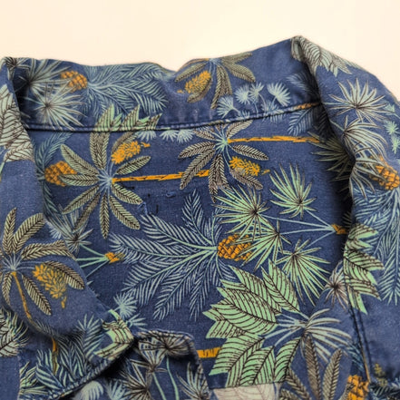 Chemise Hawaïenne M 100% Lyocell Bleue Palmiers Vert Orange Manches courtes