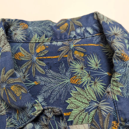 Chemise Hawaïenne M 100% Lyocell Bleue Palmiers Vert Orange Manches courtes