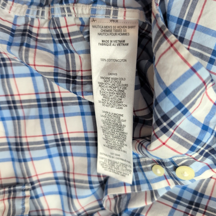 Chemise Nautica M Bleu Blanc Rouge Carreaux 100% Coton Manches Courtes