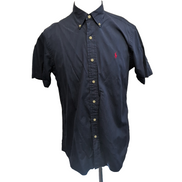 Chemise Ralph Lauren M Bleu Marine Unie Coton Manches Courtes Logo Rouge