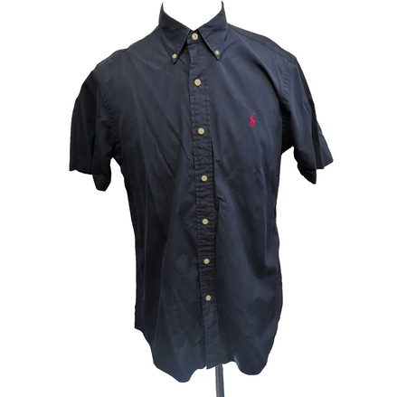 Chemise Ralph Lauren M Bleu Marine Unie Coton Manches Courtes Logo Rouge