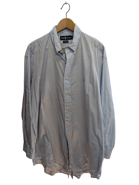 Chemise Ralph Lauren bleue petits carreaux logo marine taille XL #2444