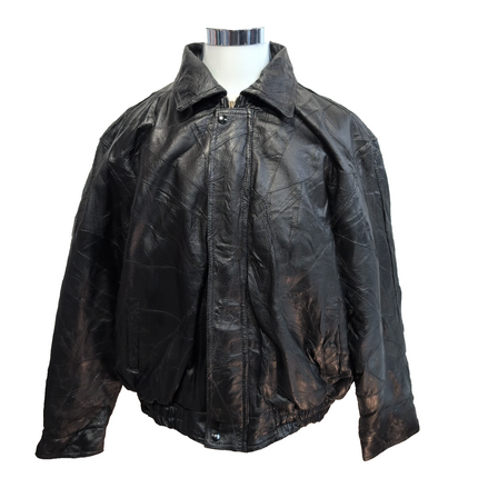 Blouson Cuir XL Patchwork Noir Fondini Fashions Bomber Veste Vintage 90s |56c