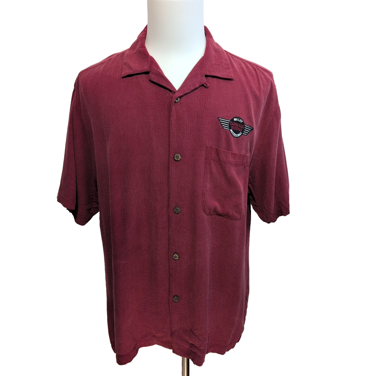 Chemise hawaïenne Gold by Tri-Mountain L bordeaux 100% soie manches courtes