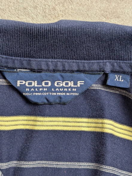 Polo manches courtes Polo Ralph Lauren Golf XL marine rayures jaunes coton Pima