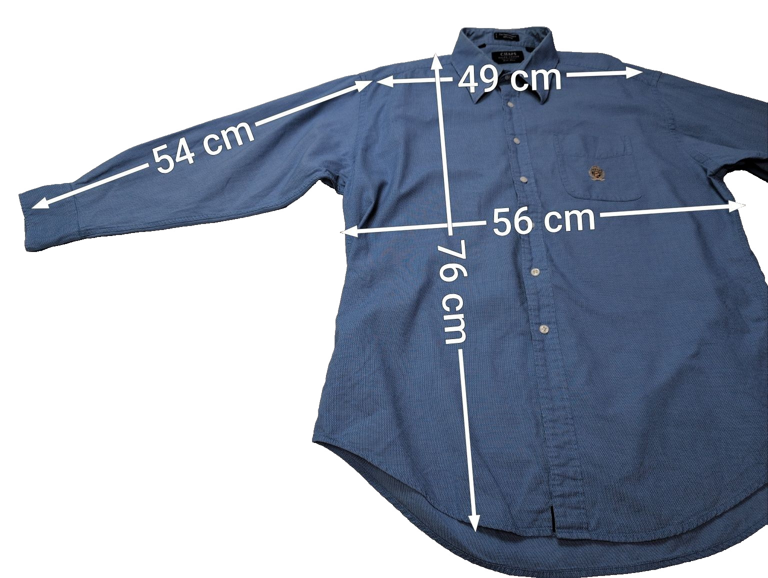 Chemise CHAPS vintage bleu uni logo brodé manches longues homme taille XL