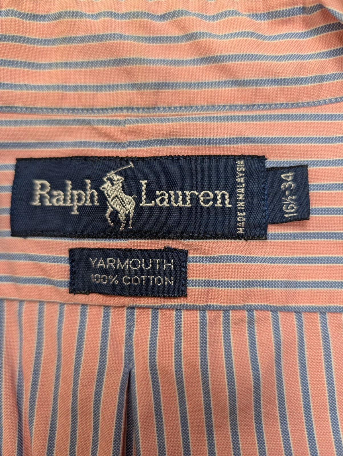 Chemise Polo Ralph Lauren Shirt Yarmouth L XL Oxford Rayée Rose Bleu Button Down