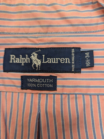 Chemise Polo Ralph Lauren Shirt Yarmouth L XL Oxford Rayée Rose Bleu Button Down
