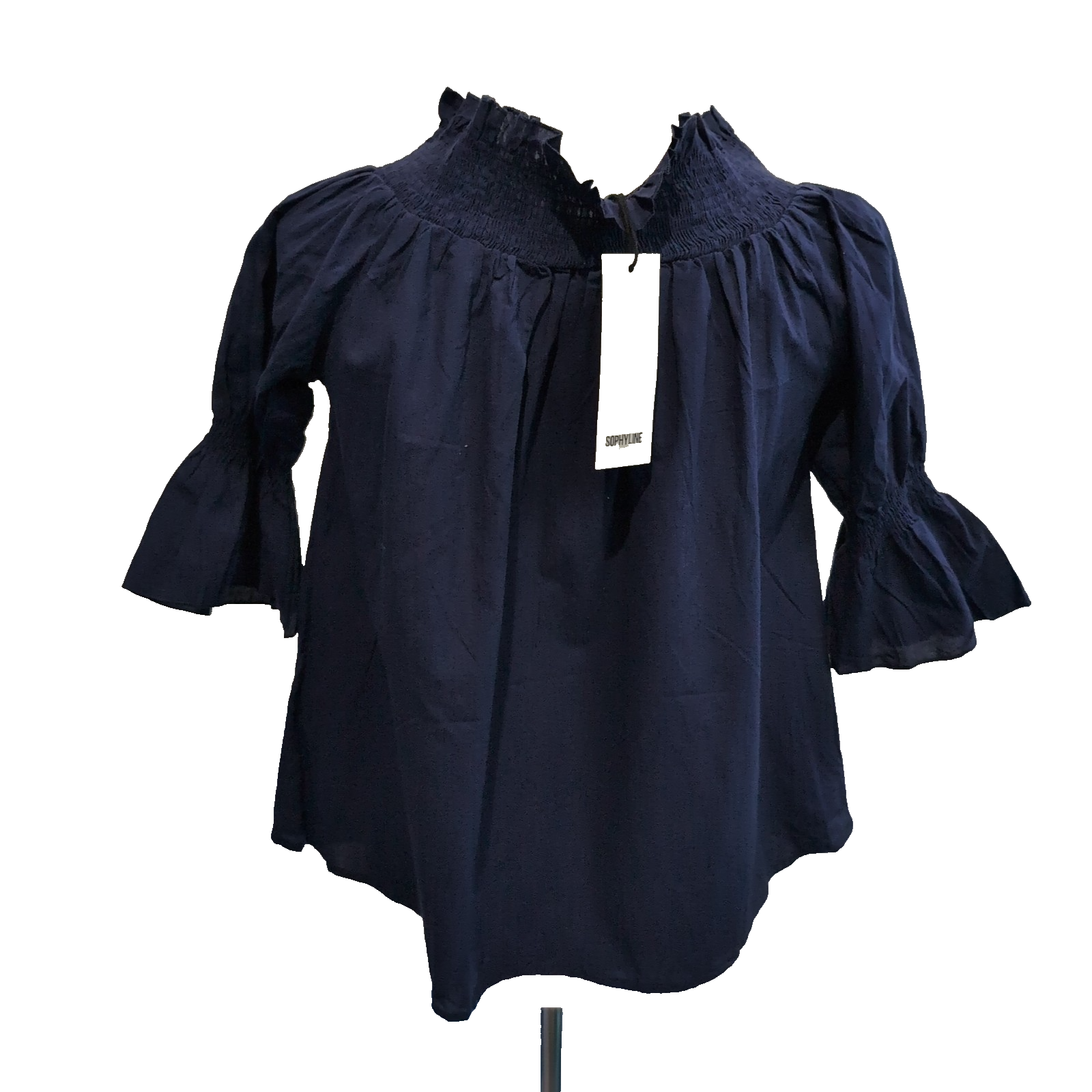 Blouse SOPHYLINE Paris Femme S Bleu Marine Broderie Florale Coton Neuve