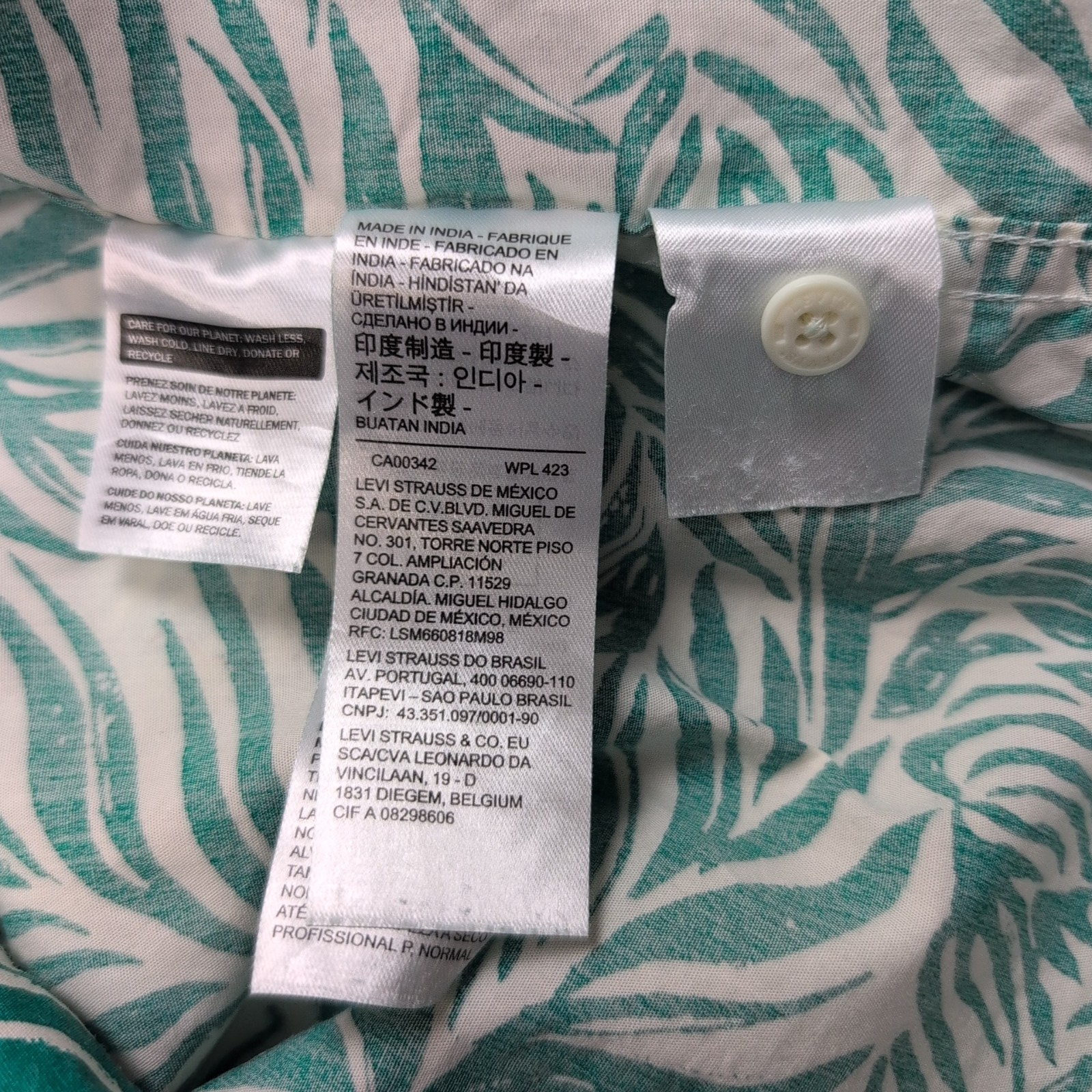 Chemise Levis Hawaïenne L Vert Blanc Feuillage Manches Courtes