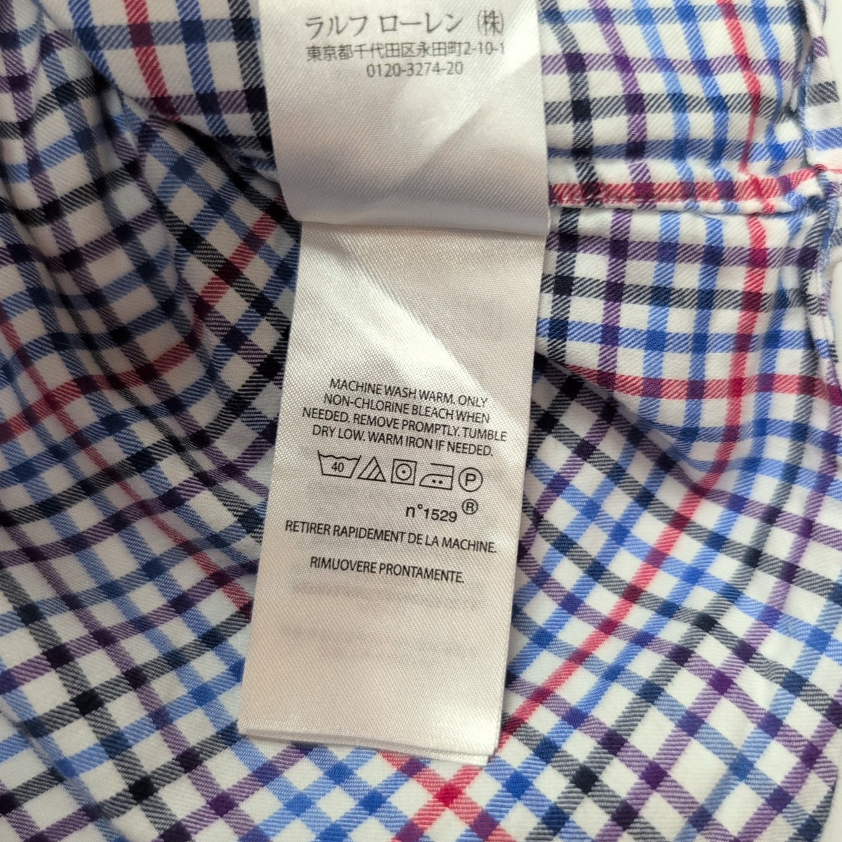 Chemise Ralph Lauren M Carreaux Bleu Rouge Logo Bleu Marine manches longues