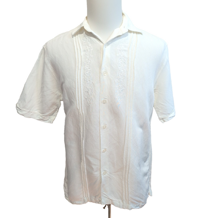 Chemise Hawaïenne Manches Courtes Cubavera Brodée Blanche Rayonne M