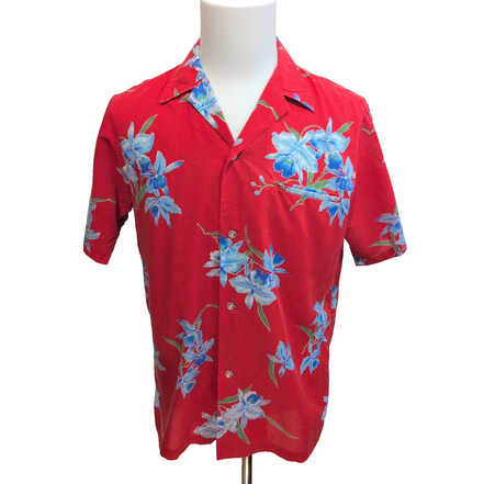 Chemise Hawaïenne Lehua Made in Hawaii M Rouge Bleu Fleurie Coton