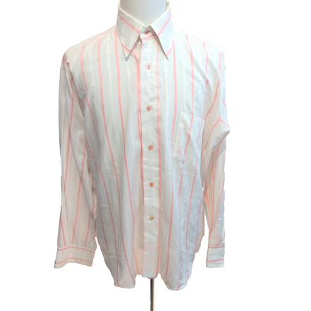 Chemise Prince Bellini Vintage XL Blanc Rayures Roses Col Pointu USA