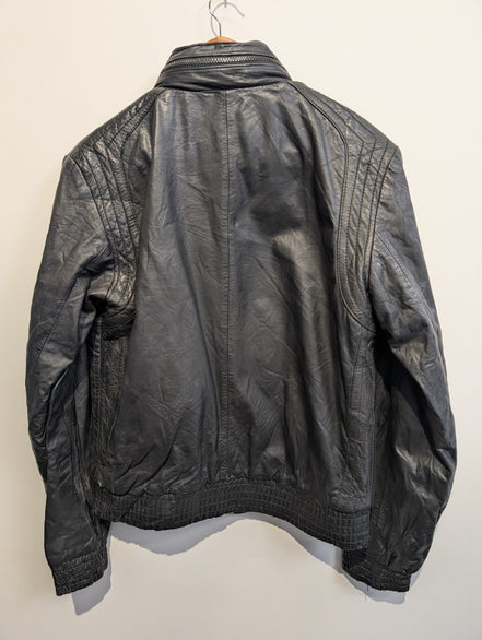Blouson cuir noir Hi-Gear style café racer avec capuche taille S #16c