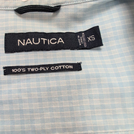 Chemise Nautica Bleu Ciel Petits Carreaux Taille XS 100% Coton Manches courtes