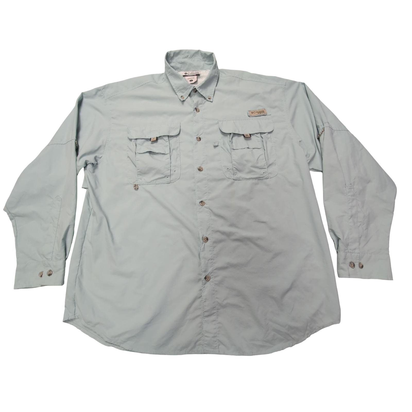 Chemise Columbia PFG nylon verte pastel uni poches manches longues taille M