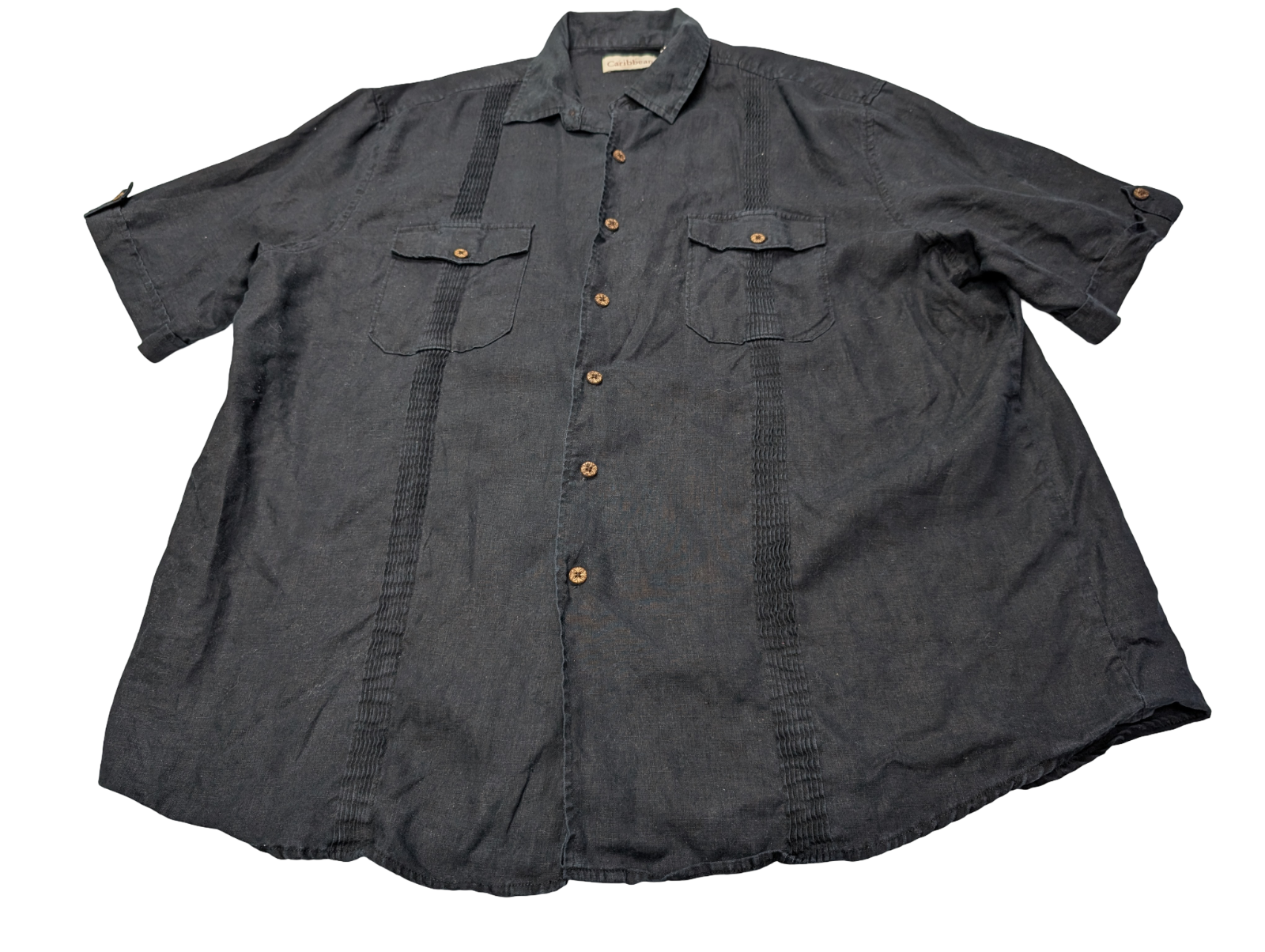 Chemise hawaïenne lin Caribbean noire manches courtes taille XL #711 hawaienne