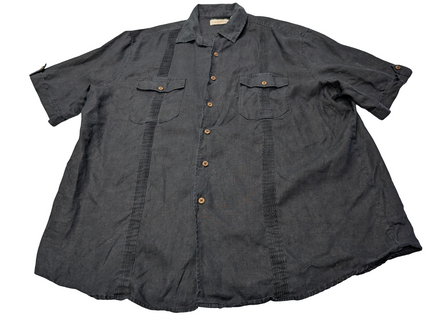 Chemise hawaïenne lin Caribbean noire manches courtes taille XL #711 hawaienne