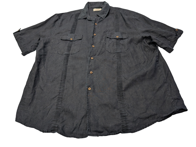 Chemise hawaïenne lin Caribbean noire manches courtes taille XL #711 hawaienne