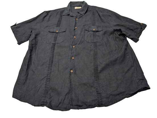 Chemise hawaïenne lin Caribbean noire manches courtes taille XL #711 hawaienne