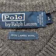 Pull Polo Ralph Lauren Gris Logo Violet - 100% Laine d'Agneau - L - ÉTAT NEUF