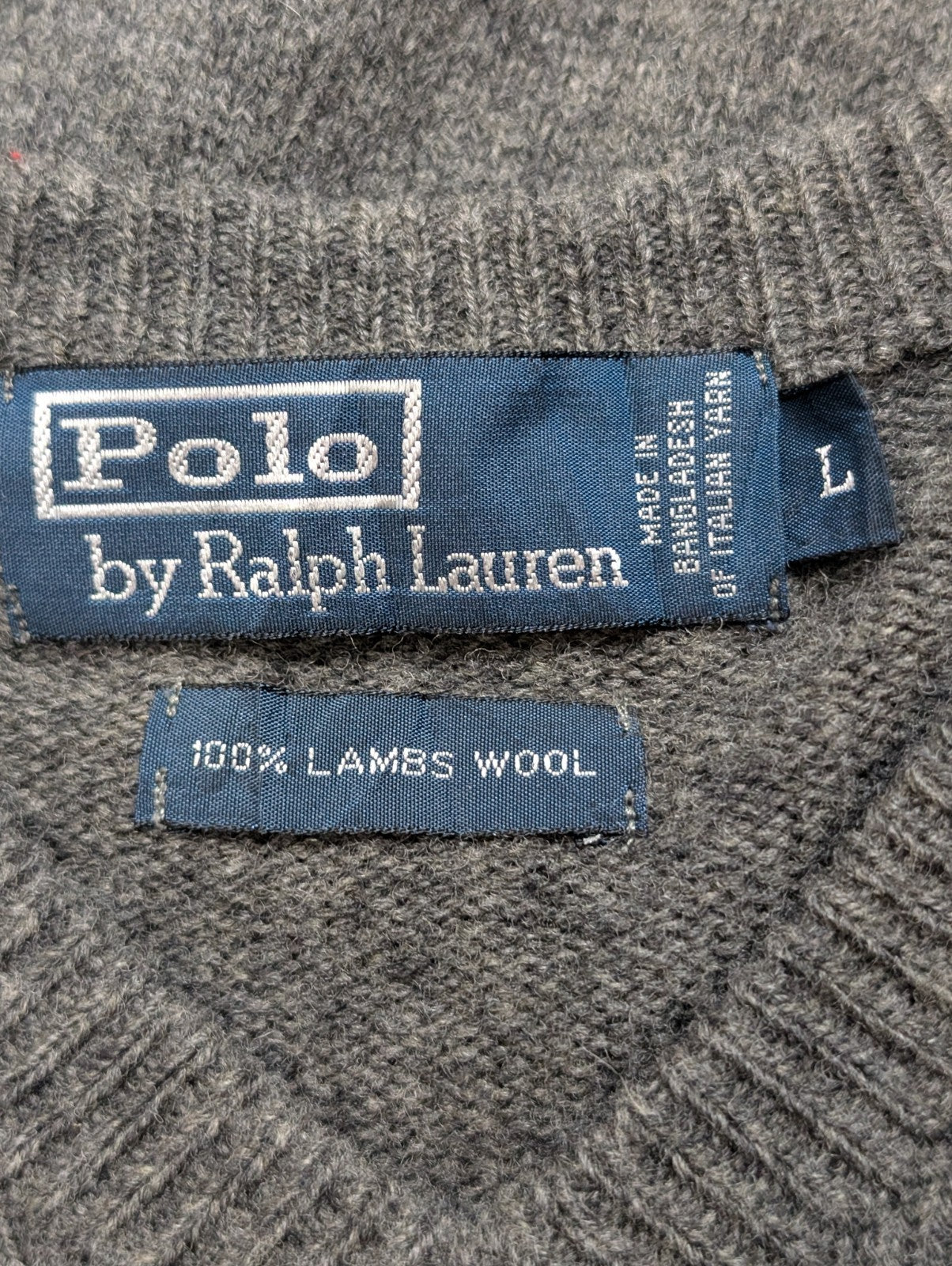 Pull Polo Ralph Lauren Gris Logo Violet - 100% Laine d'Agneau - L - ÉTAT NEUF