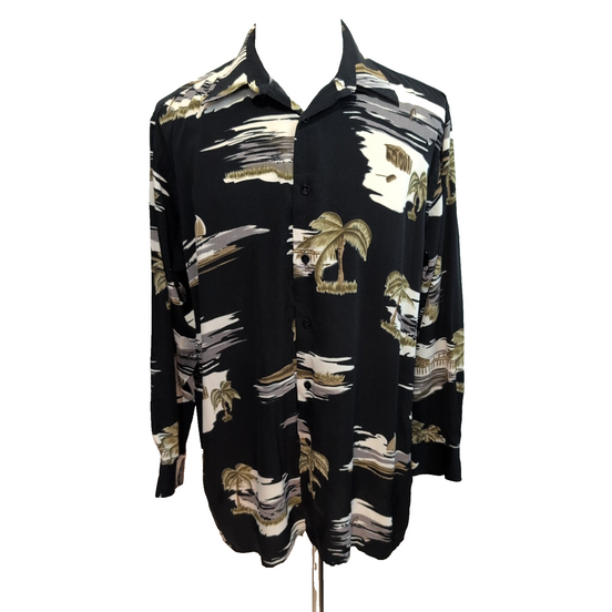Chemise Hawaïenne Lopresti Polynosic Noir Manches Longues L
