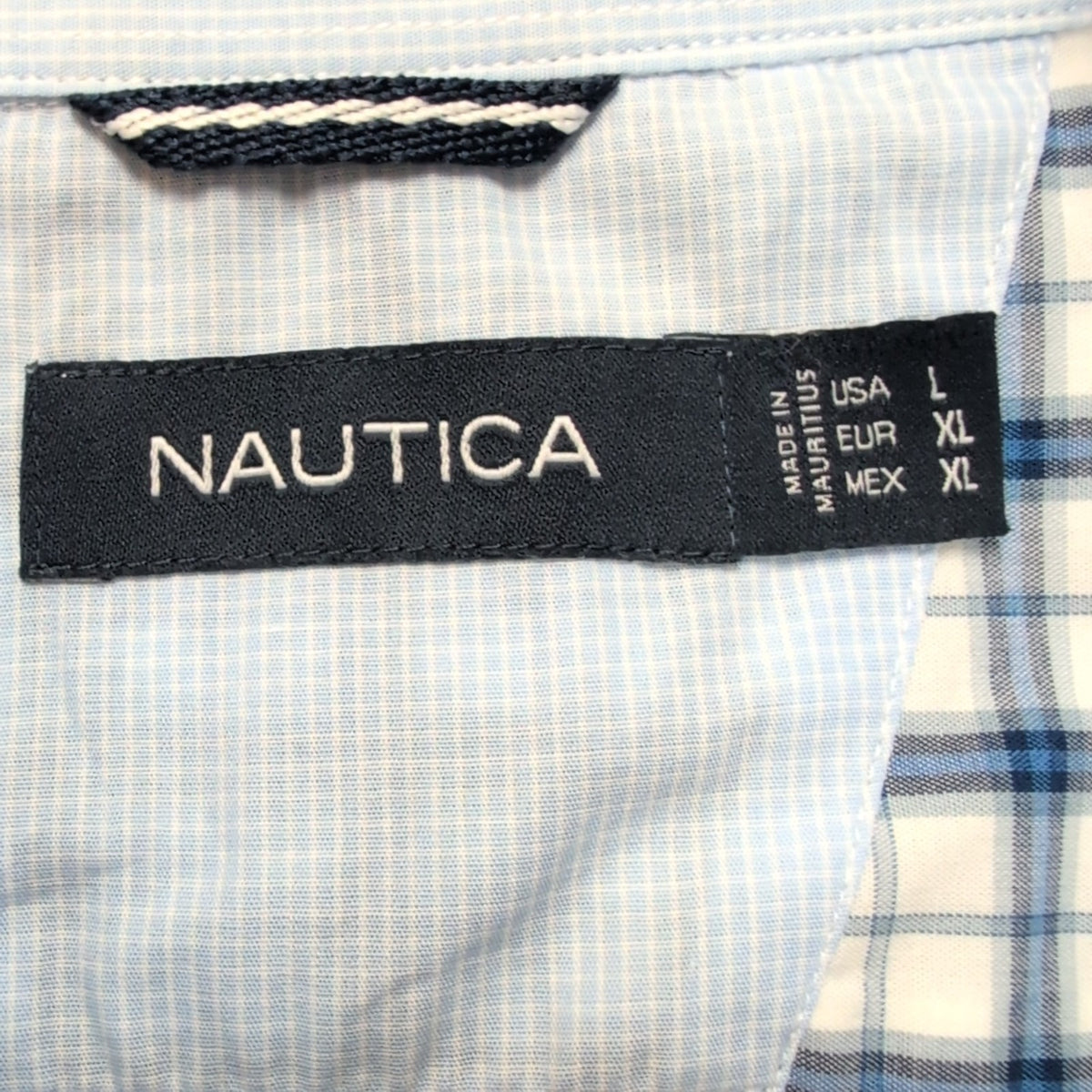 Chemise Nautica XL Bleu Carreaux 100% Coton Manches Courtes Logo Brodé
