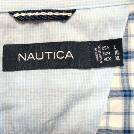 Chemise Nautica XL Bleu Carreaux 100% Coton Manches Courtes Logo Brodé