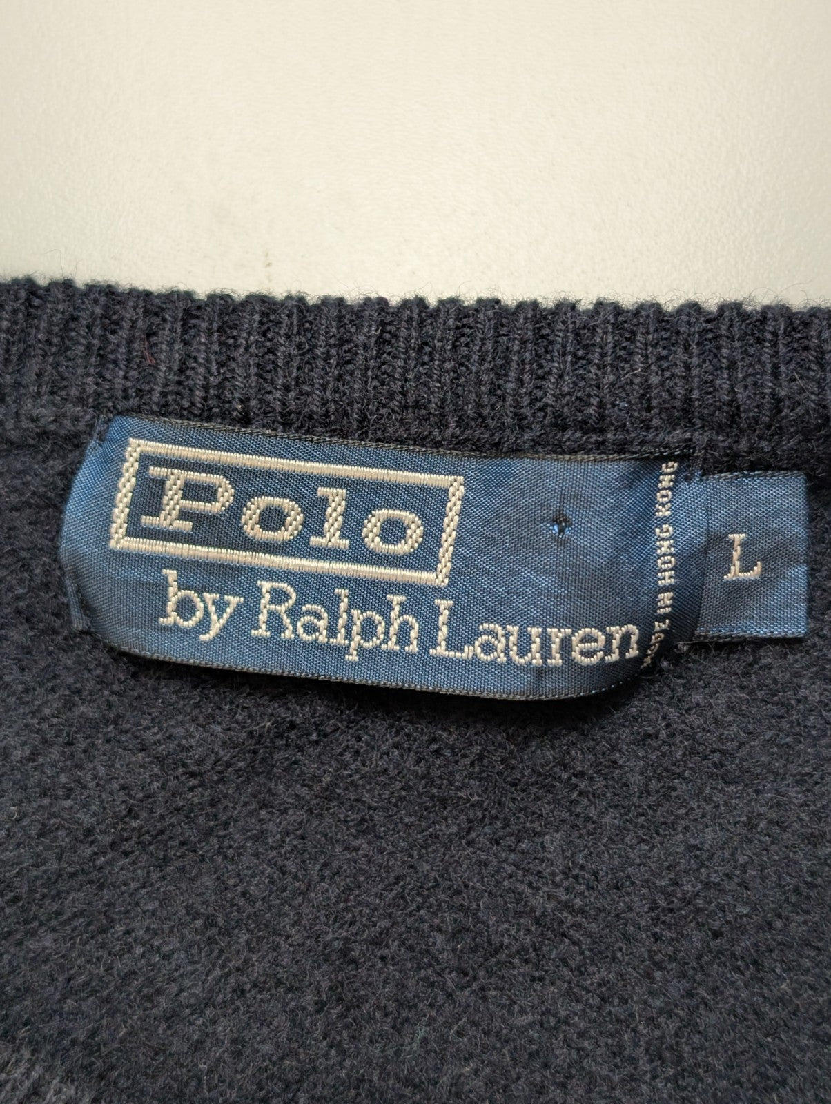 Pull Col Rond POLO Ralph Lauren Bleu Marine 100% Laine d'Agneau - Taille L