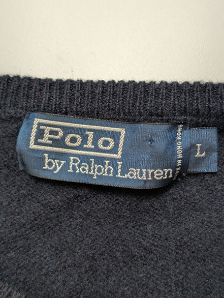 Pull Col Rond POLO Ralph Lauren Bleu Marine 100% Laine d'Agneau - Taille L